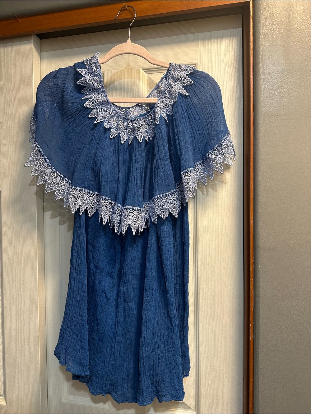 Jen's Pirate Booty Navy Blue Lace-Trim Peasant Tunic